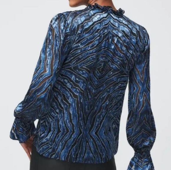 WHBM Long Sleeve Silk Burnout Tie Blouse Size Small - Picture 2 of 16